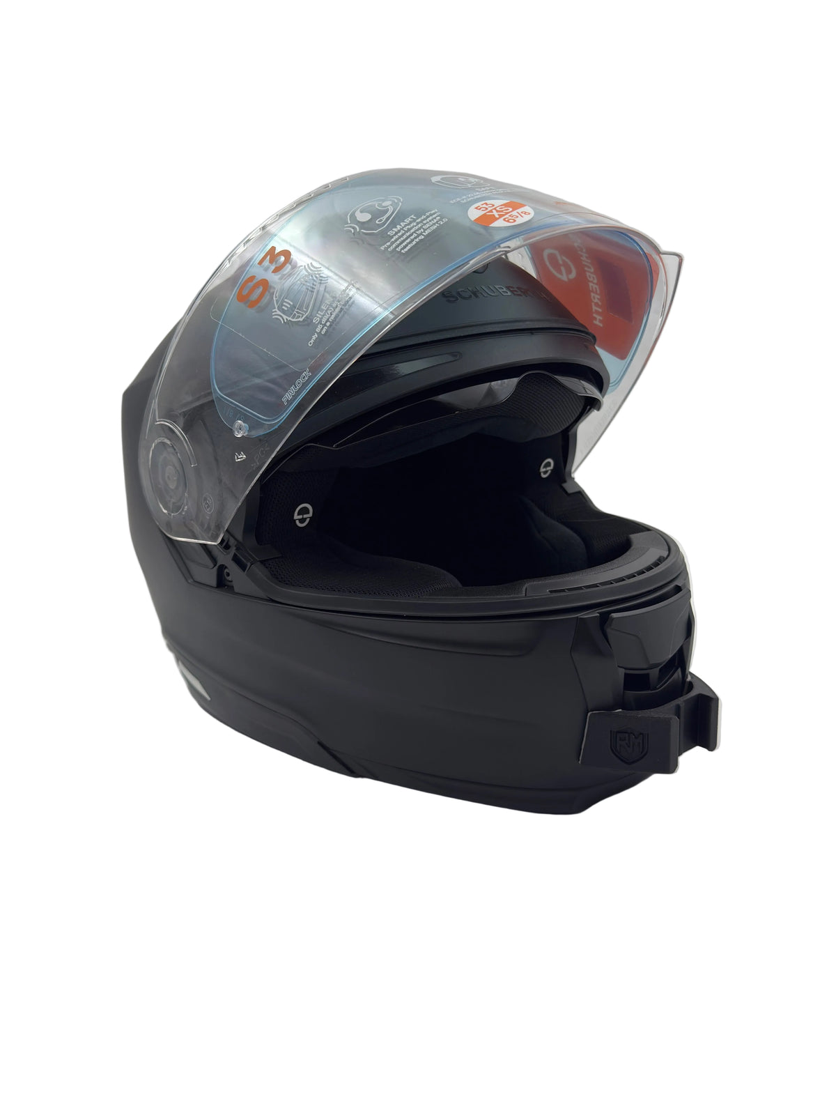 Schuberth S3 -kypärän kamerakiinnike leukaosassa, sivukuva | Schuberth S3 helmet chin camera mount, side view